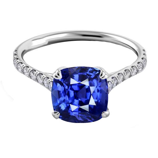 Cushion Sapphire Gemstone Ring 3.50 Carats Double Prong Diamonds - Gemstone Ring-harrychadent.ca