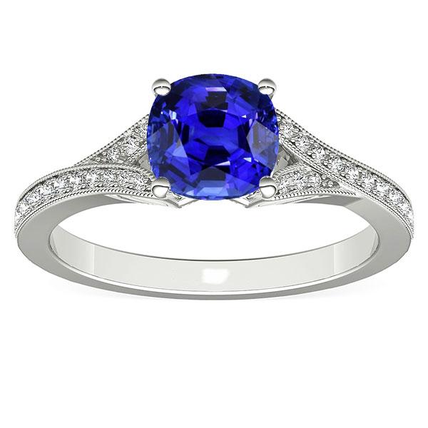 Cushion Sapphire Gemstone Ring 3.50 Carats Split Shank Women’s Jewelry - Gemstone Ring-harrychadent.ca