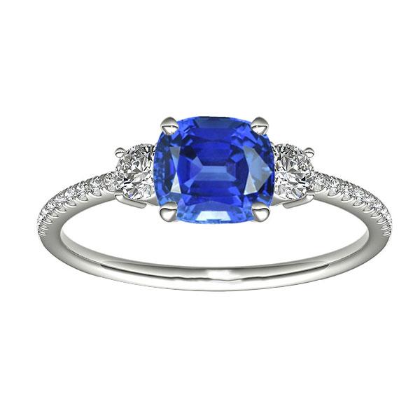 Cushion Sapphire Gemstone Ring 3 Stone Style Diamonds 3 Carats - Gemstone Ring-harrychadent.ca