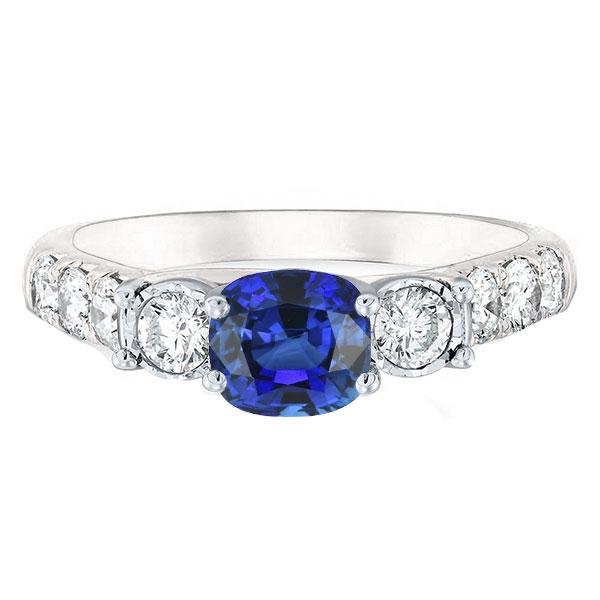 Cushion Sapphire Gemstone Ring Prong Set Round Diamonds 2.50 Carats - Gemstone Ring-harrychadent.ca