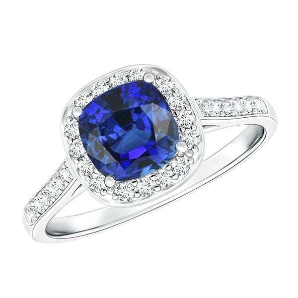 Cushion Sapphire Halo Diamond Ring 3.50 Carats 14K White Gold Jewelry - Gemstone Ring-harrychadent.ca