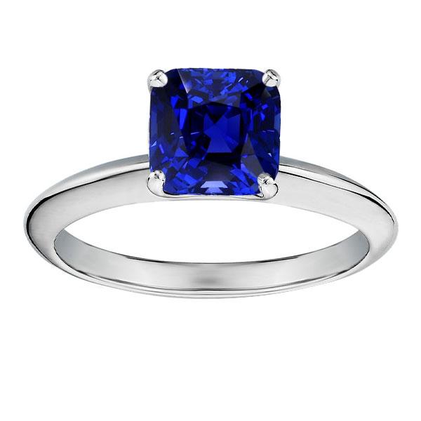 Cushion Solitaire Sapphire Ring 2.50 Carats White Gold Jewelry - Gemstone Ring-harrychadent.ca