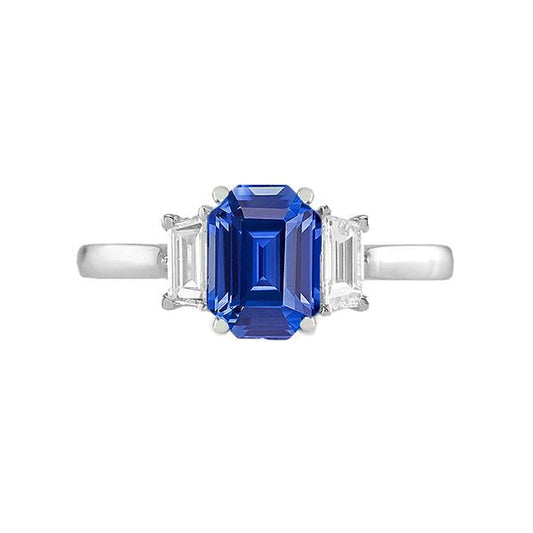 Diamond 3 Stone Emerald Ceylon Sapphire Ring 14K Gold 2 Carats - Gemstone Ring-harrychadent.ca