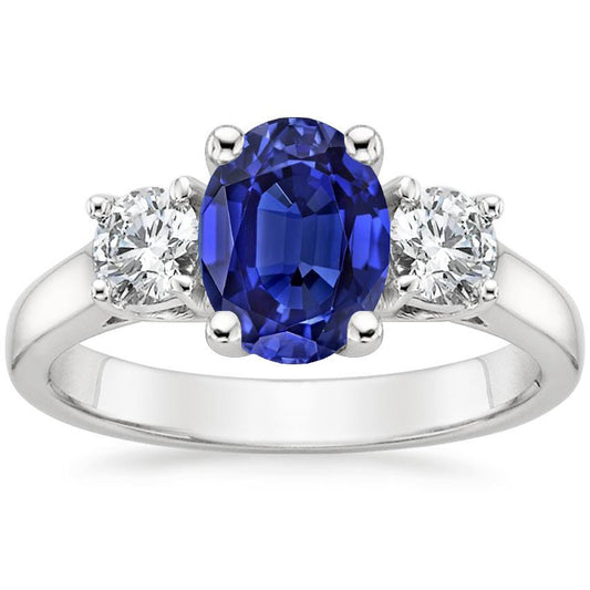 Diamond 3 Stone Engagement Ring Oval Blue Sapphire 2.50 Carats - Gemstone Ring-harrychadent.ca