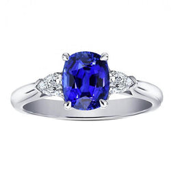 Natural Earth Mined Diamond 3 Stone Pear & Oval Blue Sapphire Ring 3 Carats Ladies Jewelry