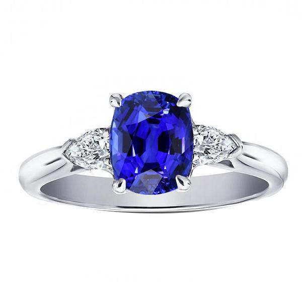 Diamond 3 Stone Pear & Oval Blue Sapphire Ring 3 Carats Ladies Jewelry - Gemstone Ring-harrychadent.ca