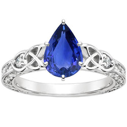 Natural Earth Mined Diamond 3 Stone Ring Pear Ceylon Sapphire Vintage Style 4.25 Carats