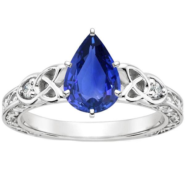 Diamond 3 Stone Ring Pear Ceylon Sapphire Vintage Style 4.25 Carats - Gemstone Ring-harrychadent.ca