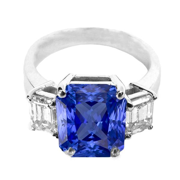 Diamond 3 Stone Ring Radiant Sapphire & Emerald Shaped 3.50 Carats - Gemstone Ring-harrychadent.ca