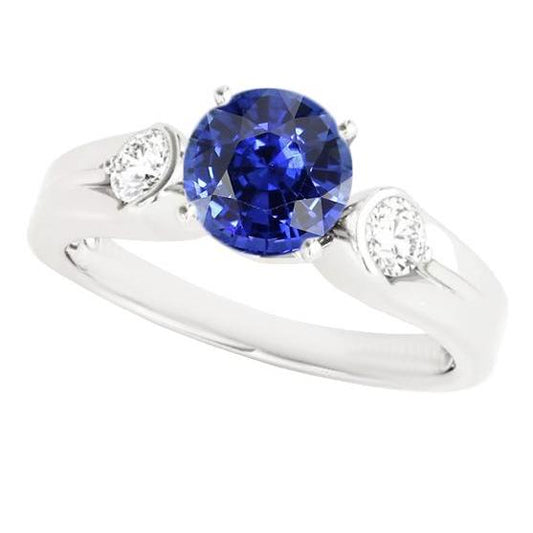 Diamond 3 Stone Ring Sri Lankan Sapphire Round Cut 2.50 Carats - Gemstone Ring-harrychadent.ca