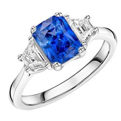 Natural Earth Mined Diamond 3 Stone Sapphire Ring Trapezoid Stones Tapered Shank 3 Carats
