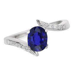 Natural Earth Mined Diamond and Sapphire Engagement Ring Oval Tension Style 2.50 Carats