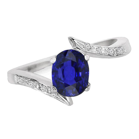 Diamond and Sapphire Engagement Ring Oval Tension Style 2.50 Carats - Gemstone Ring-harrychadent.ca
