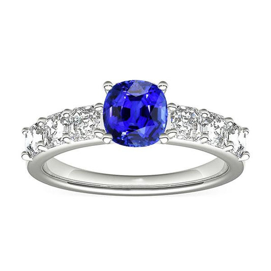 Diamond Anniversary Cushion Ceylon Sapphire Ring 2.50 Carats - Gemstone Ring-harrychadent.ca