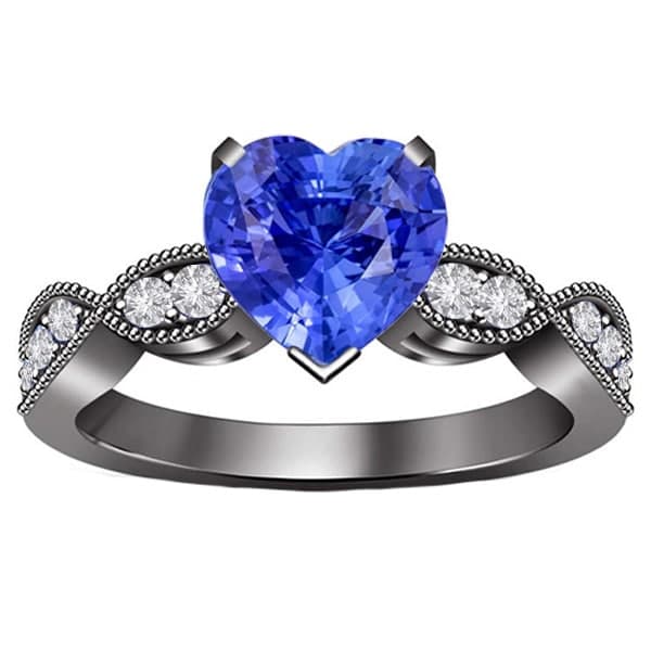 Diamond Anniversary Heart Blue Sapphire Ring 3 Carats Twisted Style - Gemstone Ring-harrychadent.ca