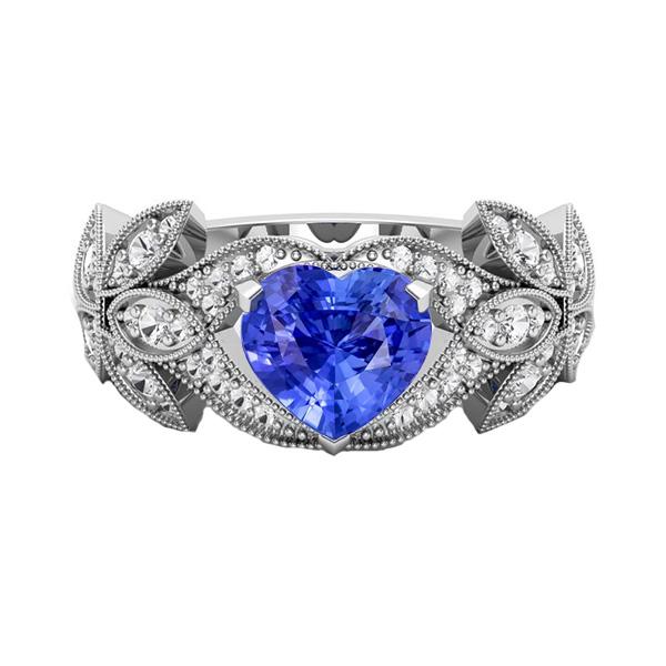 Diamond Anniversary Heart Blue Sapphire Ring Antique Style 2.50 Carats - Gemstone Ring-harrychadent.ca