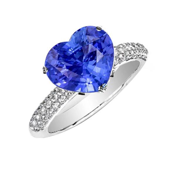 Diamond Anniversary Heart Ceylon Sapphire Gemstone Ring 4.50 Carats - Gemstone Ring-harrychadent.ca