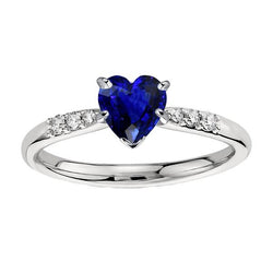 Natural Earth Mined Diamond Anniversary Heart Sapphire Ring 1.50 Carats Women’s Jewelry