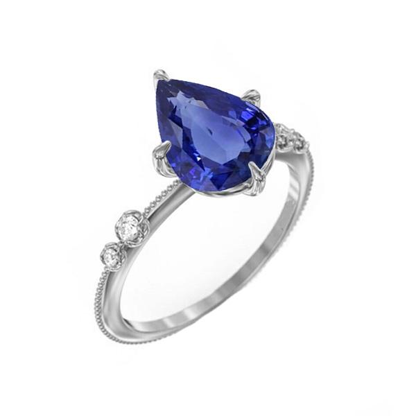 Diamond Anniversary Pear Ceylon Sapphire Ring 5 Stone 2.50 Carats - Gemstone Ring-harrychadent.ca