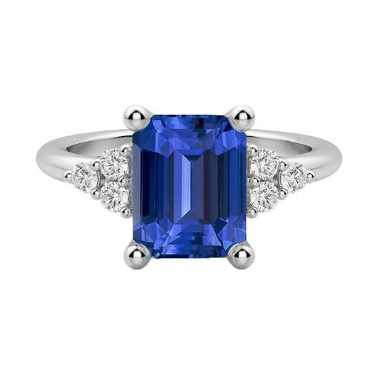 Diamond Anniversary Ring Emerald Shaped Blue Sapphire 3.50 Carats - Gemstone Ring-harrychadent.ca