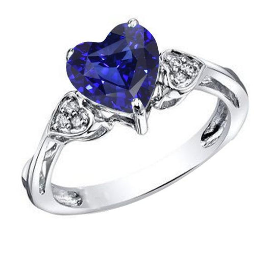 Diamond Anniversary Ring Heart Ceylon Sapphire 2.50 Carats White Gold - Gemstone Ring-harrychadent.ca