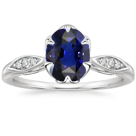 Diamond Anniversary Ring Oval Sri Lankan Sapphire 3.50 Carats Pave Set - Gemstone Ring-harrychadent.ca