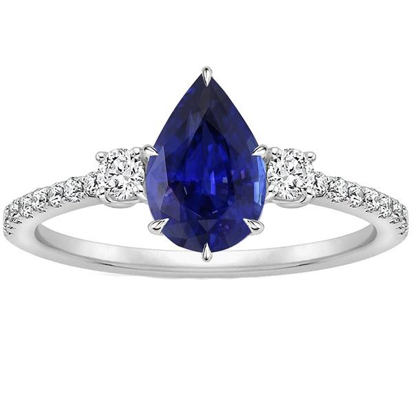 Diamond Anniversary Ring Pear Blue Sapphire 3 Stone Style 5.50 Carats - Gemstone Ring-harrychadent.ca