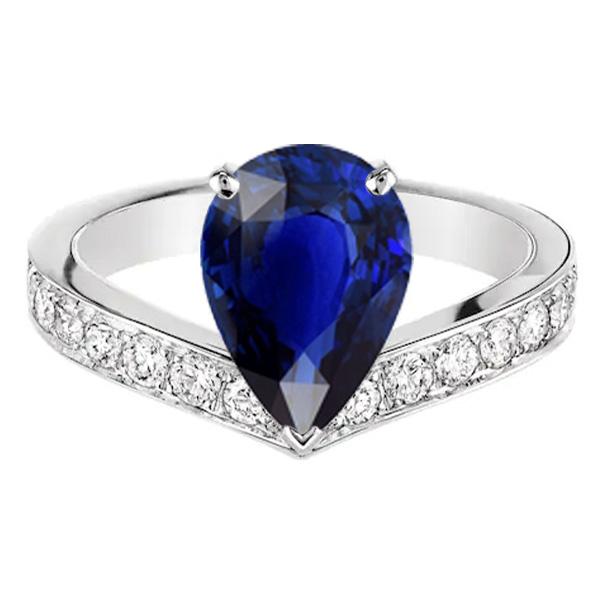 Diamond Anniversary Ring Pear Ceylon Sapphire 4 Carats Ladies Jewelry - Gemstone Ring-harrychadent.ca