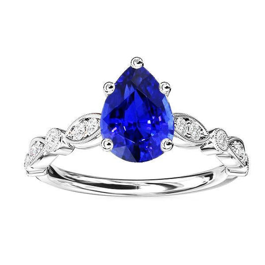 Diamond Anniversary Ring Pear Sri Lankan Sapphire 2.50 Carats - Gemstone Ring-harrychadent.ca