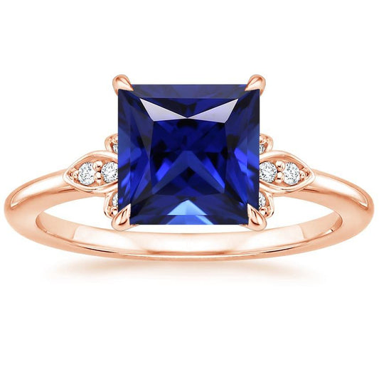 Diamond Anniversary Ring Princess Blue Sapphire Gemstone 5.25 Carats - Gemstone Ring-harrychadent.ca