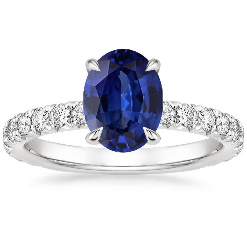 Diamond Anniversary Ring Solitaire Blue Sapphire With Accents 4 Carats - Gemstone Ring-harrychadent.ca