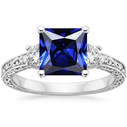Diamond Anniversary Ring Vintage Style Ceylon Blue Sapphire 5.25 Carat