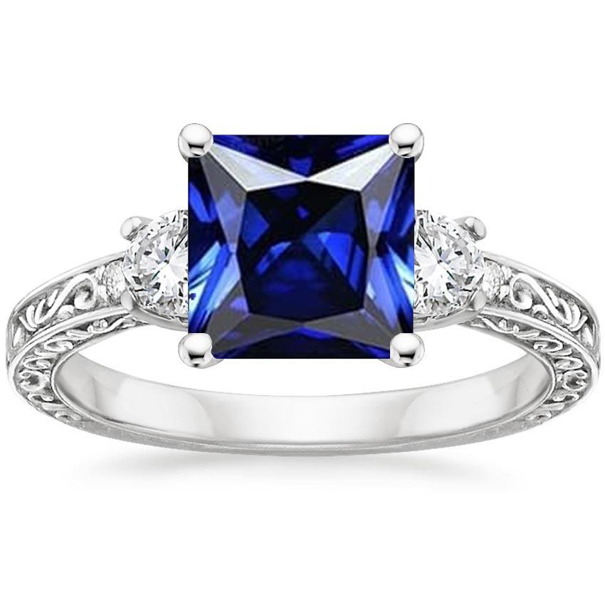Diamond Anniversary Ring Vintage Style Ceylon Blue Sapphire 5.25 Carat - Gemstone Ring-harrychadent.ca