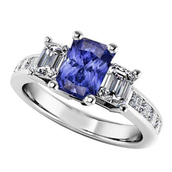 Natural Earth Mined Diamond Anniversary Sapphire Ring 3 Carat Channel Set Princess Accents