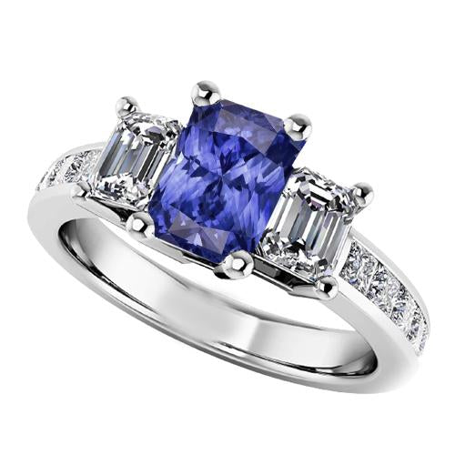 Diamond Anniversary Sapphire Ring 3 Carat Channel Set Princess Accents - Gemstone Ring-harrychadent.ca