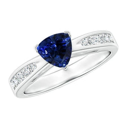 Diamond Blue Sapphire Gemstone Ring Trillion Shaped 2 Carats