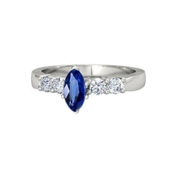 Natural Earth Mined Diamond Blue Sapphire Ring Marquise & Round Jewelry 1.50 Carats