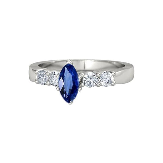 Diamond Blue Sapphire Ring Marquise & Round Jewelry 1.50 Carats - Gemstone Ring-harrychadent.ca