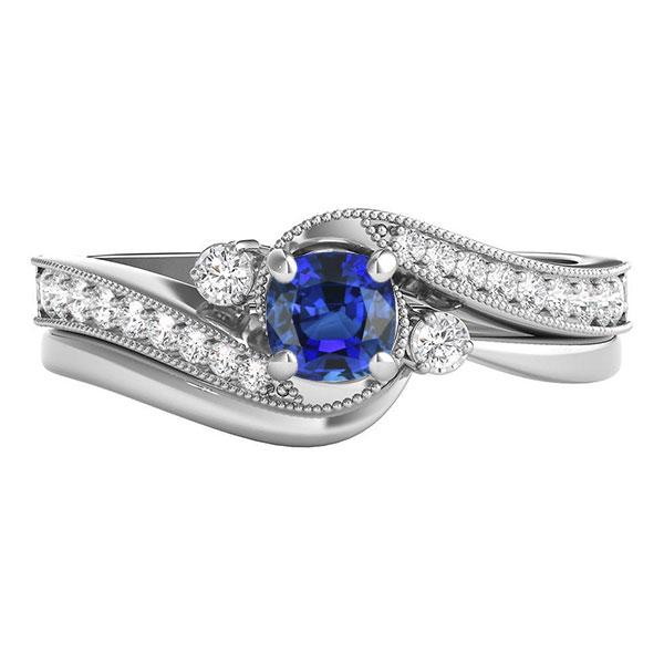 Diamond Blue Sapphire Wedding Ring Set 3 Stone Twisted Style 2 Carats - Gemstone Ring-harrychadent.ca