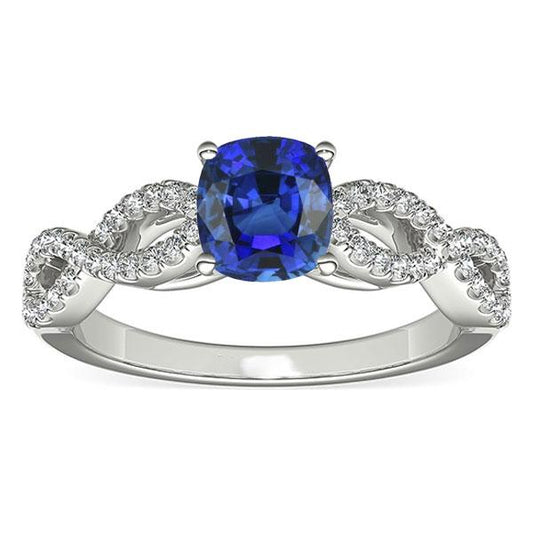 Diamond Cushion Blue Sapphire Gemstone Ring Infinity Style 3 Carats - Gemstone Ring-harrychadent.ca