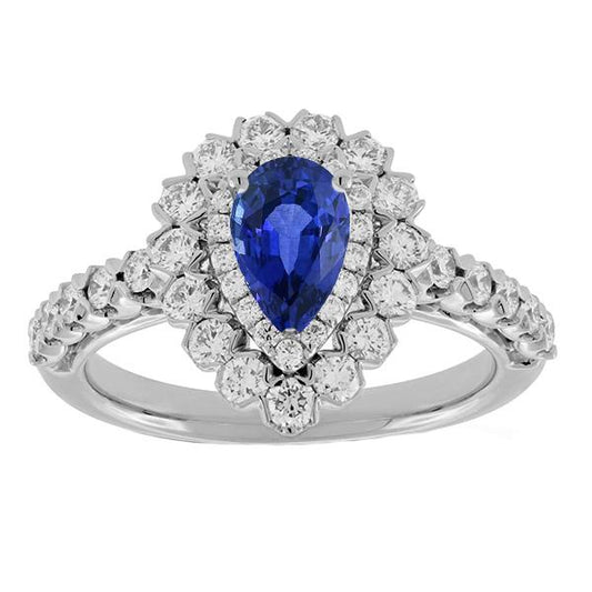 Diamond Double Halo Ceylon Sapphire Ring Flower Style 4.50 Carats - Gemstone Ring-harrychadent.ca