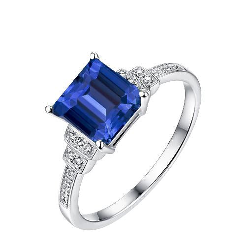 Diamond Emerald Blue Sapphire Ring 3 Carats White Gold 14K Jewelry - Gemstone Ring-harrychadent.ca