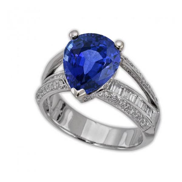Diamond Engagement Ring Blue Sapphire 3.50 Carats Antique Style - Gemstone Ring-harrychadent.ca