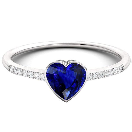 Diamond Engagement Ring Ceylon Blue Sapphire Bezel Set 2.50 Carats - Gemstone Ring-harrychadent.ca