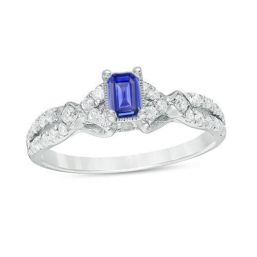 Diamond Engagement Ring Emerald Ceylon Sapphire 2.50 Carats White Gold - Gemstone Ring-harrychadent.ca
