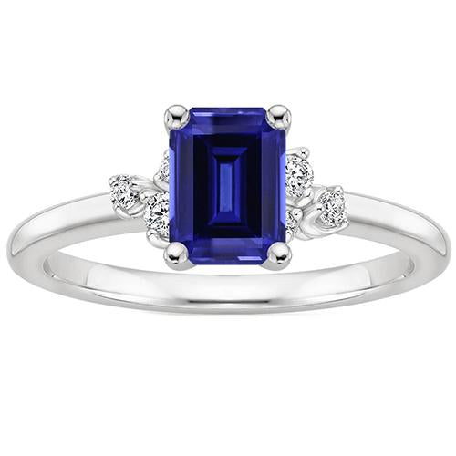 Diamond Engagement Ring Emerald With Accents Blue Sapphire 4 Carats - Gemstone Ring-harrychadent.ca