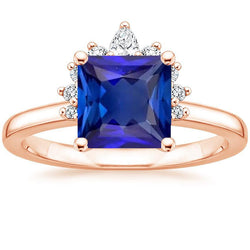 Natural Earth Mined Diamond Engagement Ring Half Halo Princess Blue Sapphire 5.50 Carats