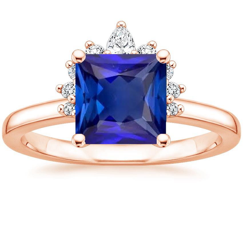 Diamond Engagement Ring Half Halo Princess Blue Sapphire 5.50 Carats - Gemstone Ring-harrychadent.ca