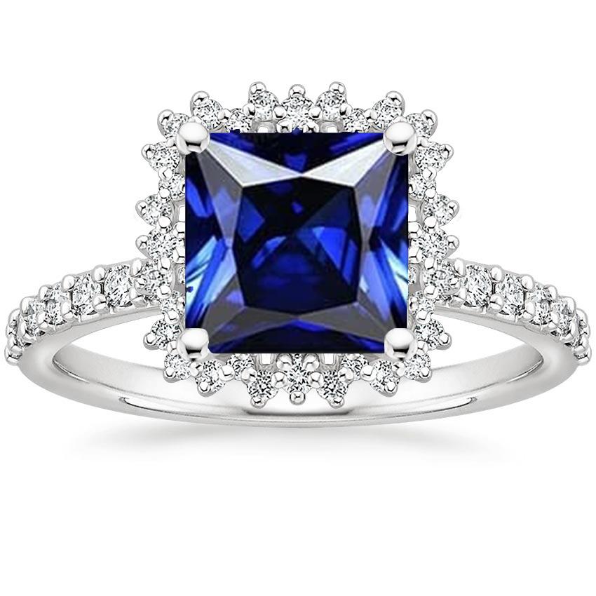 Diamond Engagement Ring Halo Ceylon Sapphire Sunburst Style 6.25 Carat - Gemstone Ring-harrychadent.ca