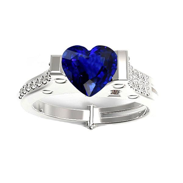 Diamond Engagement Ring Heart Bar Set Blue Sapphire 2.50 Carats - Gemstone Ring-harrychadent.ca